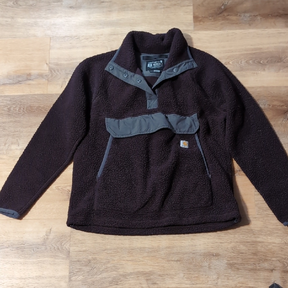 Brown Fleece Pullover with Gray Accents